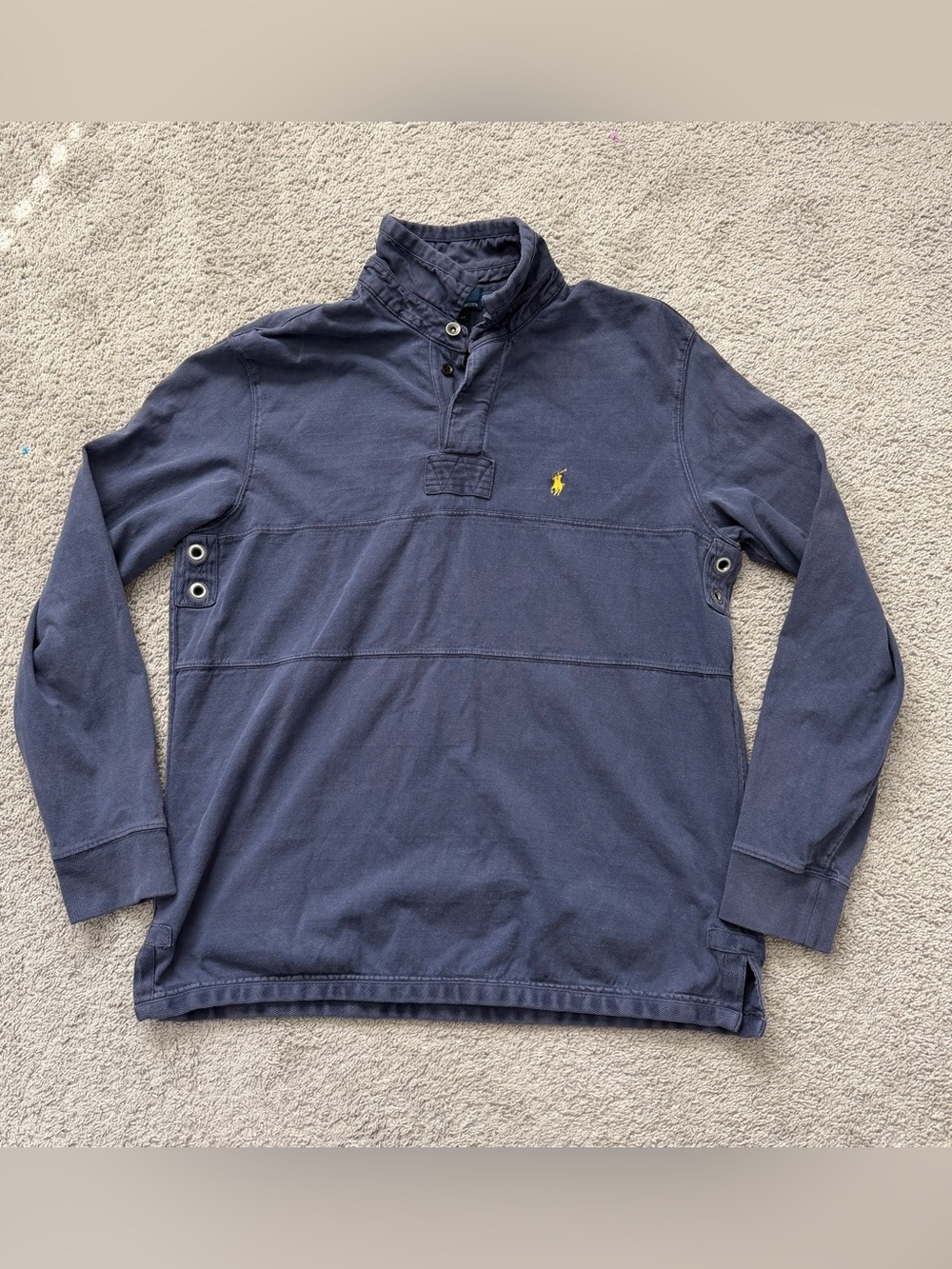 Ralph Lauren Navy Long-Sleeve Rugby Pullover with Yellow Pony